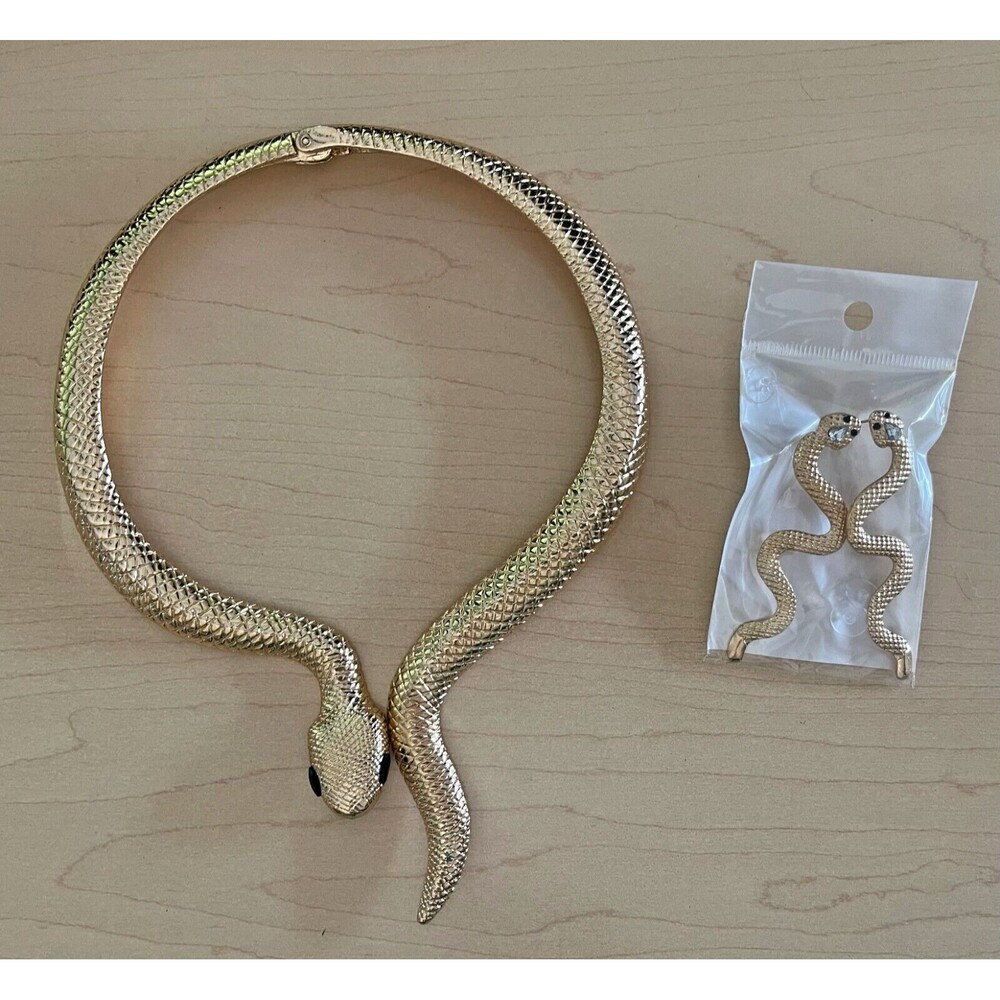 Snake Collar Necklace & Earrings for Halloween Custome Alloy Gold color Golden